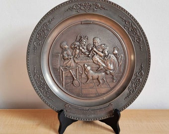 Vintage Pewter Wall Hanging Plate/ Zinn German Wall Plate/ Jan Havicksz Steen 1626-1679/ West Germany