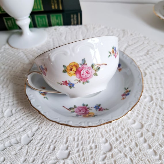 Vintage Kahla Cup and Saucer Set/ German Old Porcelain Tea Cu