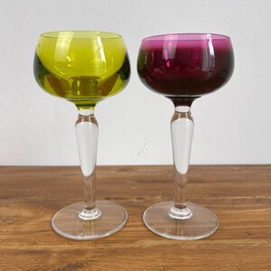 Set of 2 Glasses Val Saint Lambert/ Green and Red Crystal Glasses Belgium