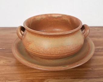 Vintage Handmade Clay Pot & Plate Set, Rustic Pottery with Handles
