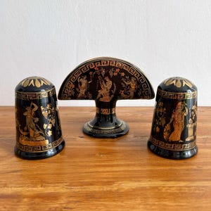 Porta sale e pepe vintage e porta tovaglioli - Porcellana 24K nera e oro - Made in Greece - Ceramiche e ceramiche