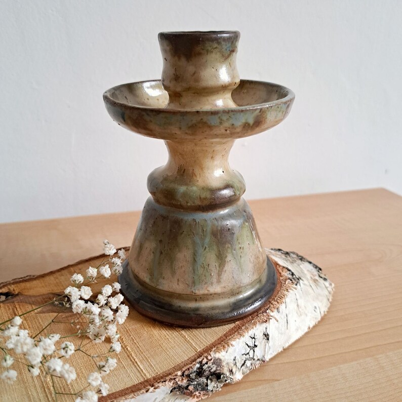 Vintage Ceramic Candle Holder / Vintage Candle Holder With Handle
