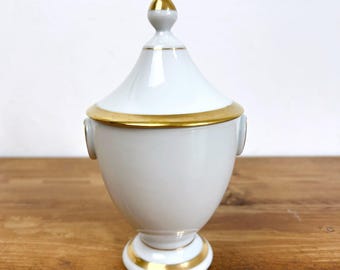Bomboniera vintage Limoges bianca con bordi dorati/Zuccheriera in porcellana/Portagioie francese