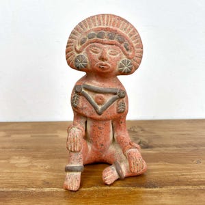 Vintage Terracotta Figurine Mayan/ Mexico Statue/ Sculpture Art Clay Pottery/ Aztec Warrior/ Folk Art/ Pre-Columbian Figure Maya