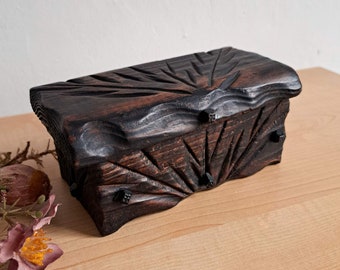 Handmade Wooden Box for Home Decor and Storage / Hand Carved / Vintage Wooden Jewelry Storage Box / Rustic Style / Brutal box