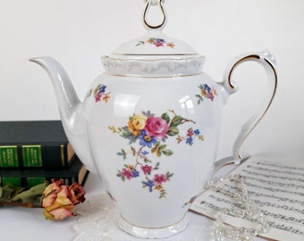 Cafetière Kahla vintage/ancienne théière en porcelaine d'Allemagne/Décoration florale peinte à la main/Bavière de collection des années 1960