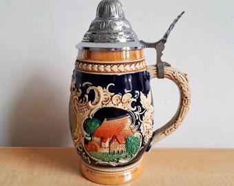 Vintage German Beer Stein/ Lidded Beer Mug Made In Germany/ Collectible Stein/ Rustic Home Decor