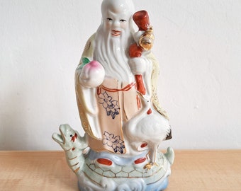Dieu chinois montre la longévité /Figurine en céramique de Chine/ Figurine en porcelaine immortelle chinoise Shu Lao/ Figurine en porcelaine de sauge