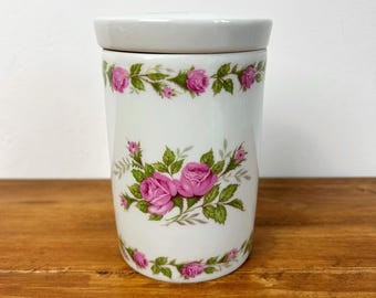 Scatola portaoggetti vintage in porcellana di Limoges, decoro a forma di rosa, bomboniera francese