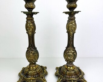 Set of 2 Antique Candlesticks - Brass / Copper