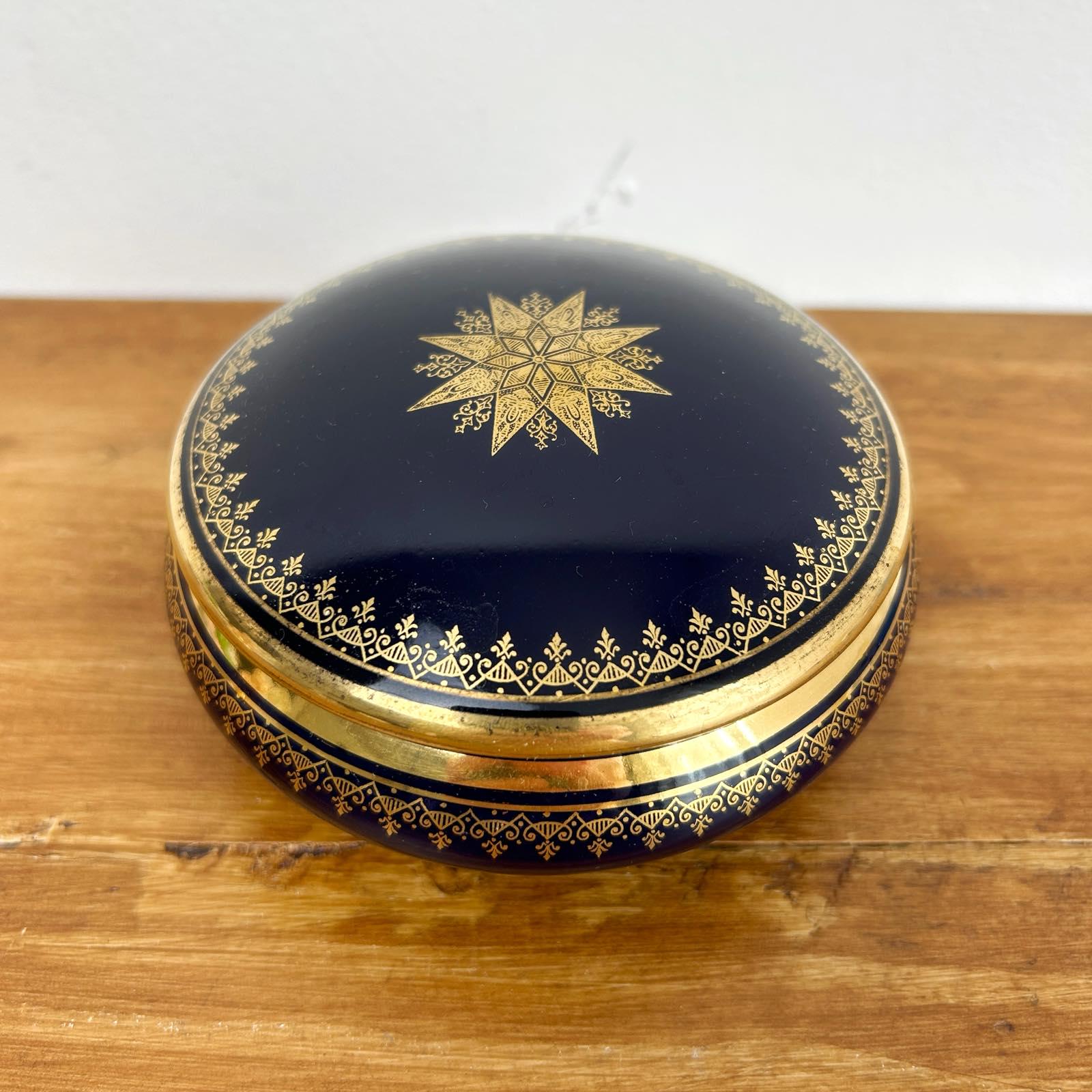 Vintage Cobalt Limoges Jewelry Box/ Porcelain Trinket France/ Colorful Trinket Box Limoges/ French Bonbonniere/  Box Gold Decor