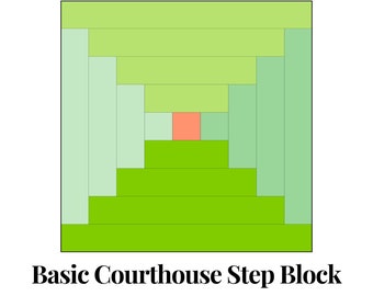 Basis gerechtsgebouw opstap blokhut fundering paperpiecing sjabloon meerdere maten patroon modern klassiek quilt naaien patchworkblok pdf-fpp