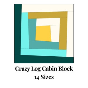 Peut inclure: Un motif de bloc de courtepointe avec un design en turquoise, jaune et or. Le bloc est appelé "Crazy Log Cabin Block" et est disponible en 14 tailles.