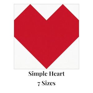 May include: A red heart shape made from fabric squares, with the text "Simple Heart 7 Sizes" below it.