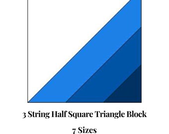 3 String Half Square Triangle Foundation Paper Piecing Templates Multiple Sizes Pattern Modern Classic Quilt  Sewing Patchwork Block PDF FPP