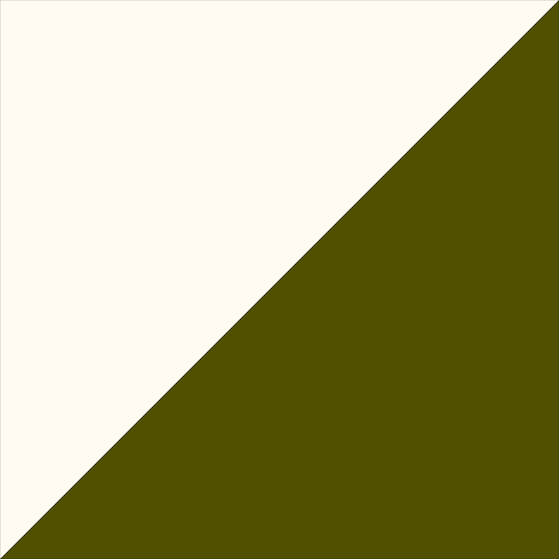 May include: A diagonal split image with a white background on the left and a dark olive green background on the right.
