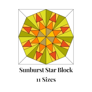 Sunburst Star Foundation Papier-Piecing-Vorlagen Mehrere Größen Muster Modern Classic Quilt Scrap Busting Nähen Patchwork Block PDF FPP