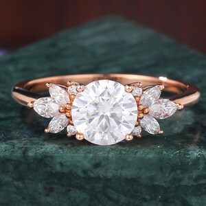 1 Carat Round cut Lab grown diamond engagement Ring. Unique bridal ring Vintage rose gold ring promise ring Anniversary Gift Certificate IGI