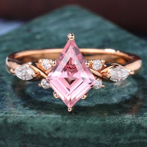 Kite cut Lab Pink Sapphire engagement ring  , Unique diamond ring Vintage rose gold Bridal ring Promise Ring .Anniversary Gift.