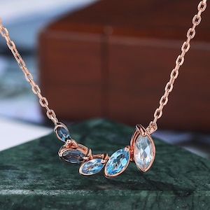 Marquise cut London blue Topaz rose gold Pendant Necklace ,18 inches Sky blue Topaz Swiss Blue Topaz Pendant Necklace for women
