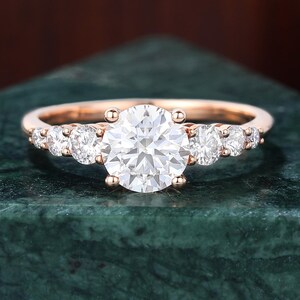 1 Carat Round cut Moissanite engagement Ring. Unique 1 Carat Lab grown VVS Diamond bridal ring ,Vintage Rose Gold Ring Anniversary Gift.