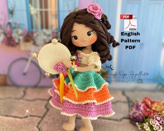 Wzór na szydełkową lalkę amigurumi: Kolorowa spódniczka (angielski wzór PDF)