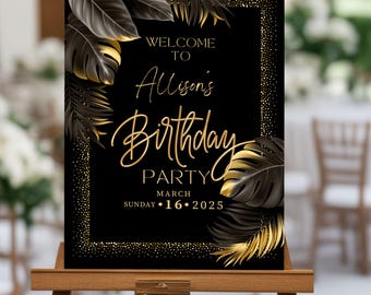 Personalised Black & Gold Birthday Welcome Sign | Milestone Party Entrance Board UK