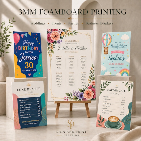 Custom Foam Board Sign Printing, Upload Your Artwork for Weddings Events Business
