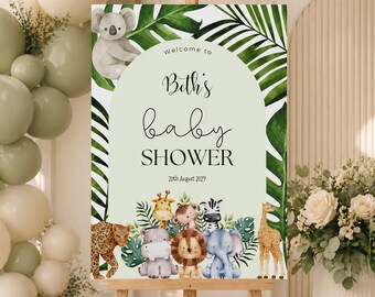 Jungle Baby Shower Welcome Sign Safari Animal Gender Neutral Poster Foamboard UK
