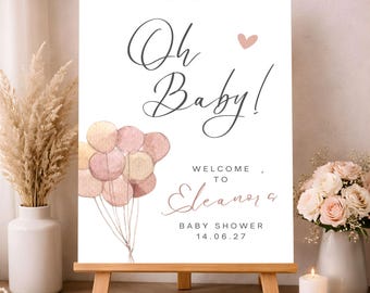 Dusty Pink Baby Shower Sign Boho Entrance Decor Personalised Poster Foamboard