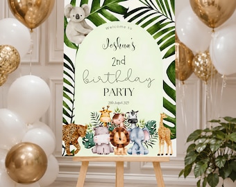 Jungle Birthday Welcome Sign Personalised Kids Party Poster Foam Board Easel Print UK