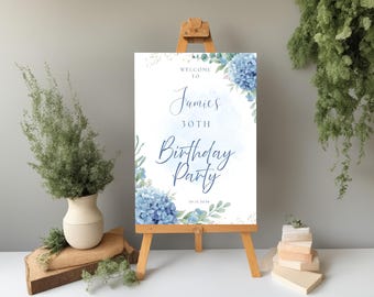 Personalised Hydrangea Birthday Welcome Sign Elegant Party Decoration