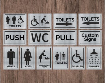 Brushed Silver Aluminum Toilet Sign- Custom Business Signage