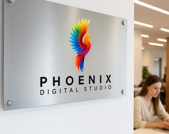 Office Wall Sign-  Modern Business Door Plaque Brushed Silver