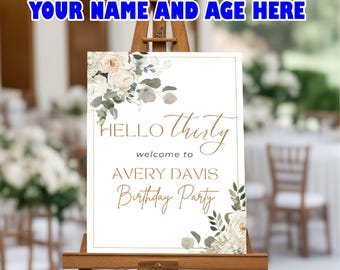 Personalized 30th Birthday Welcome Sign: Floral Party Decor