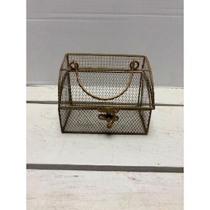 Vintage Gold Wire Mesh Decorative Storage Box With Handle & Latch
