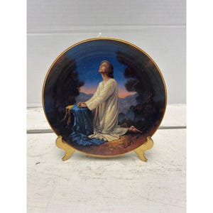 Limited Edition &quot;Gony In The Garden&quot; Plate By J. Ron Jesus Praying Decorative Porcelain Display Plate With Gold Trim