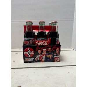 Dale Jarrett Coca-Cola Classic 6-Pack Glass Bottles NASCAR Edition 8 Fl Oz Each Vintage Collectible