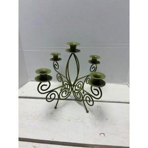 Green Metal 6-Arm Decorative Scroll Candelabra Candle Holder For Home Or Event Decor