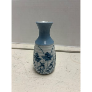 Blue & White Ceramic Miniature Vase With Floral Design