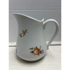 Vintage Porcelain Floral & Fruit Creamer Pitcher With Handle