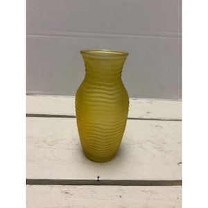 Yellow Ribbed Glass Vase For Decor Or Flowers 7&quot; Tall Modern Design