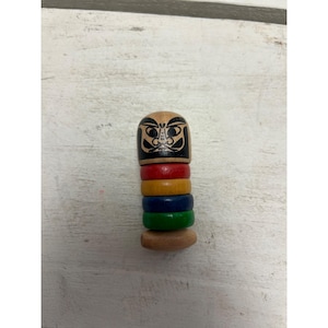 Stackable Wooden Daruma Toy With Hand-Painted Face & Colorful Rings