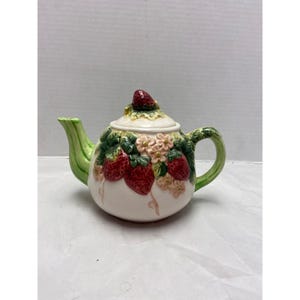 Vintage Ceramic Teapot With Strawberry Floral Design