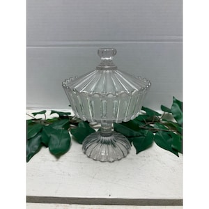 Vintage Clear Glass Pedestal Candy Dish With Lid