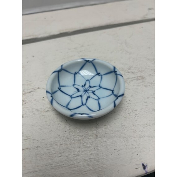 Small Ceramic Blue Geometric Star Pattern Trinket… - image 2