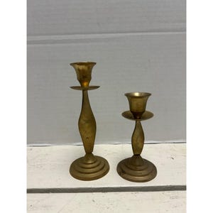 Pair Of Vintage Brass Candlestick Holders With Tapered Design Elegant Decor