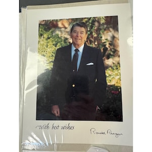 Ronald Reagan Signed Photo Print With Best Wishes Inscription Vintage Presidential Memorabilia
