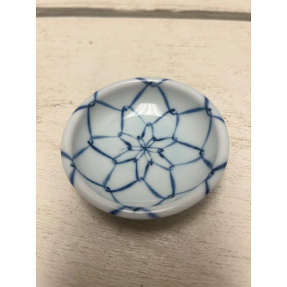 Small Ceramic Blue Geometric Star Pattern Trinket… - image 4