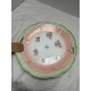 Antique Porcelain Hand-Painted Floral Plate With Handles
